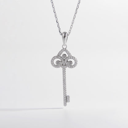 Sterling Silver Zircon Key Shape Necklace