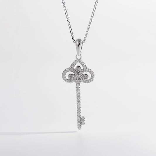 Sterling Silver Zircon Key Shape Necklace