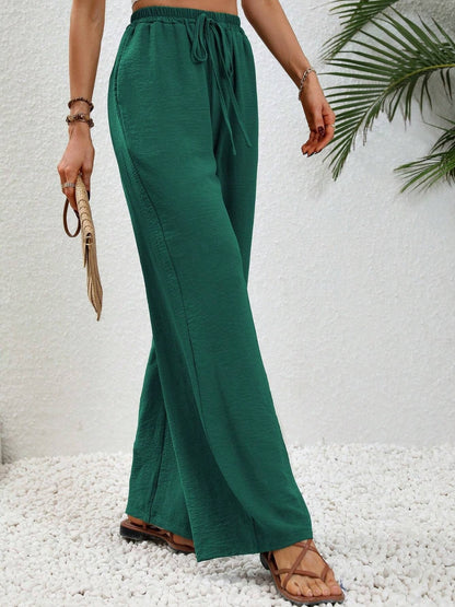 Wide Leg Drawstring Pants - Elegant Aura Boutique