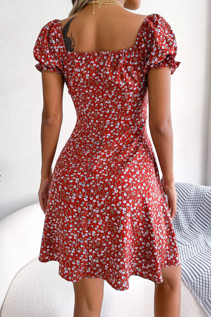 Floral Drawstring A-Line Dress