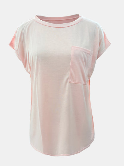 Casual Round Neck Cap Sleeve T-Shirt