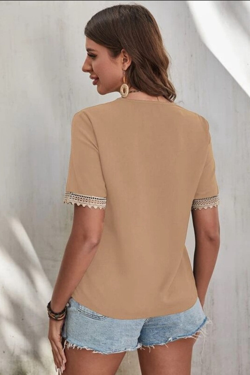 Graceful Lace Detail V-Neck Top