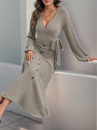 Tied Surplice Long Sleeve Dress