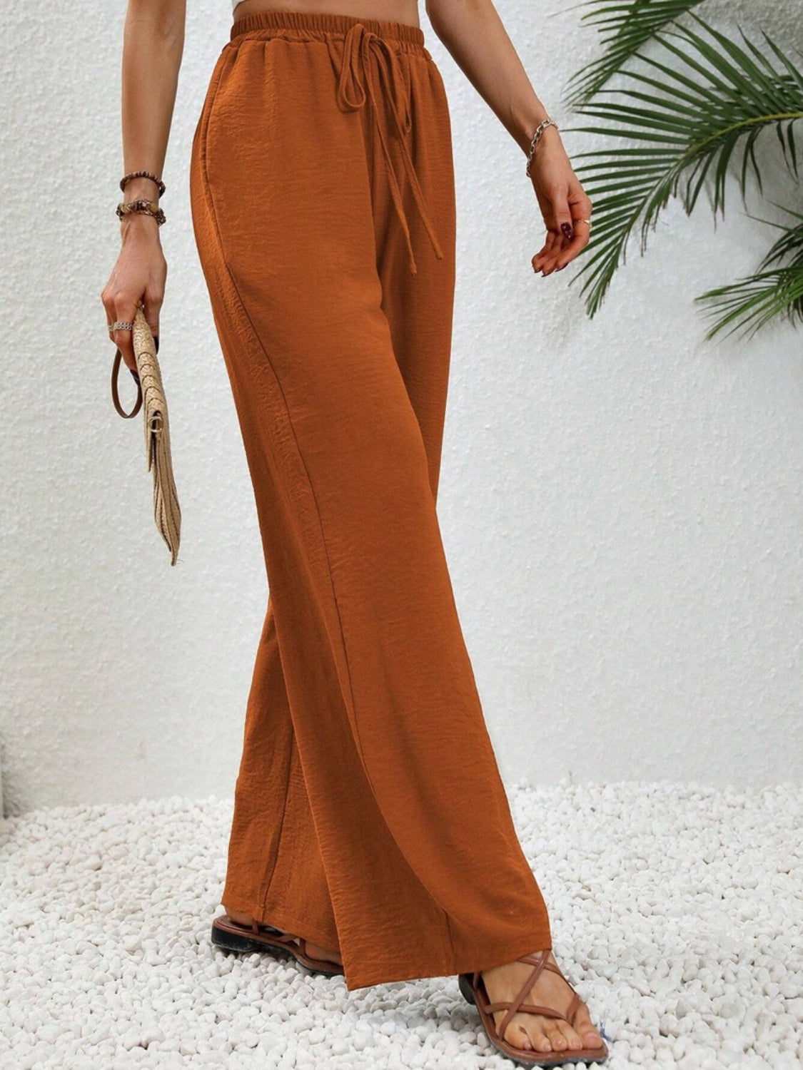 Wide Leg Drawstring Pants - Elegant Aura Boutique