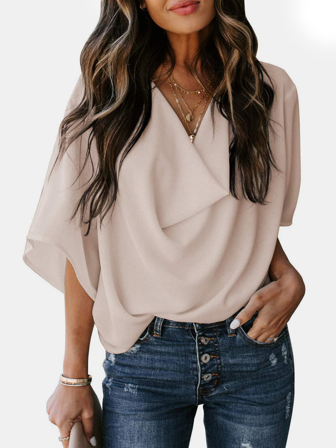 Full Size Cowl Neck Blouse