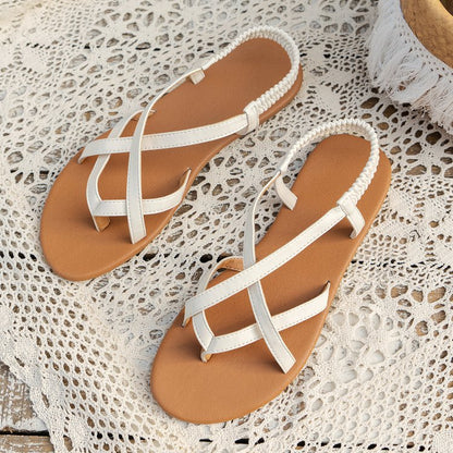 Leather Crisscross Flat Sandals